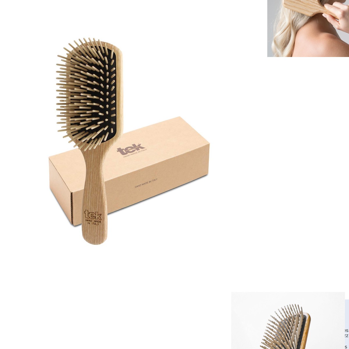 TEK 1021-03 Rectangular Wooden Hair Brush 22x6cm Natural Ash Wood Handmade Italy