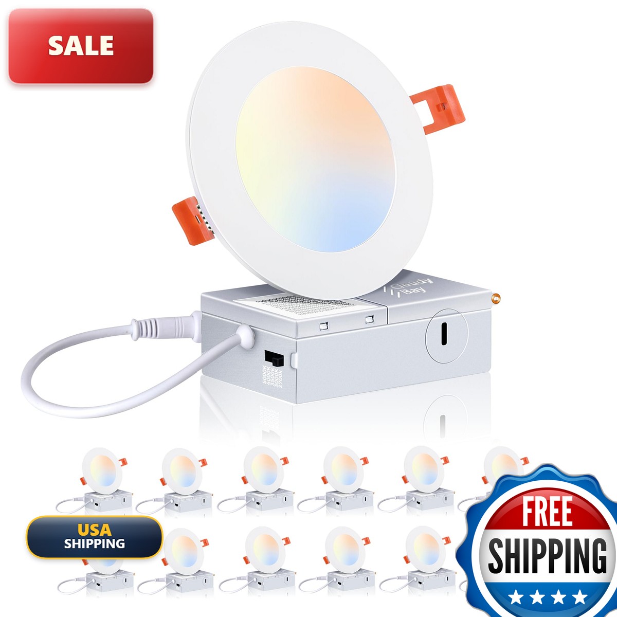 Led Light Recess CLOUDY BAY LJD004WH5C-12PK 12 Pack 4 in 5CCT LED Recessed Ceiling Light ...
