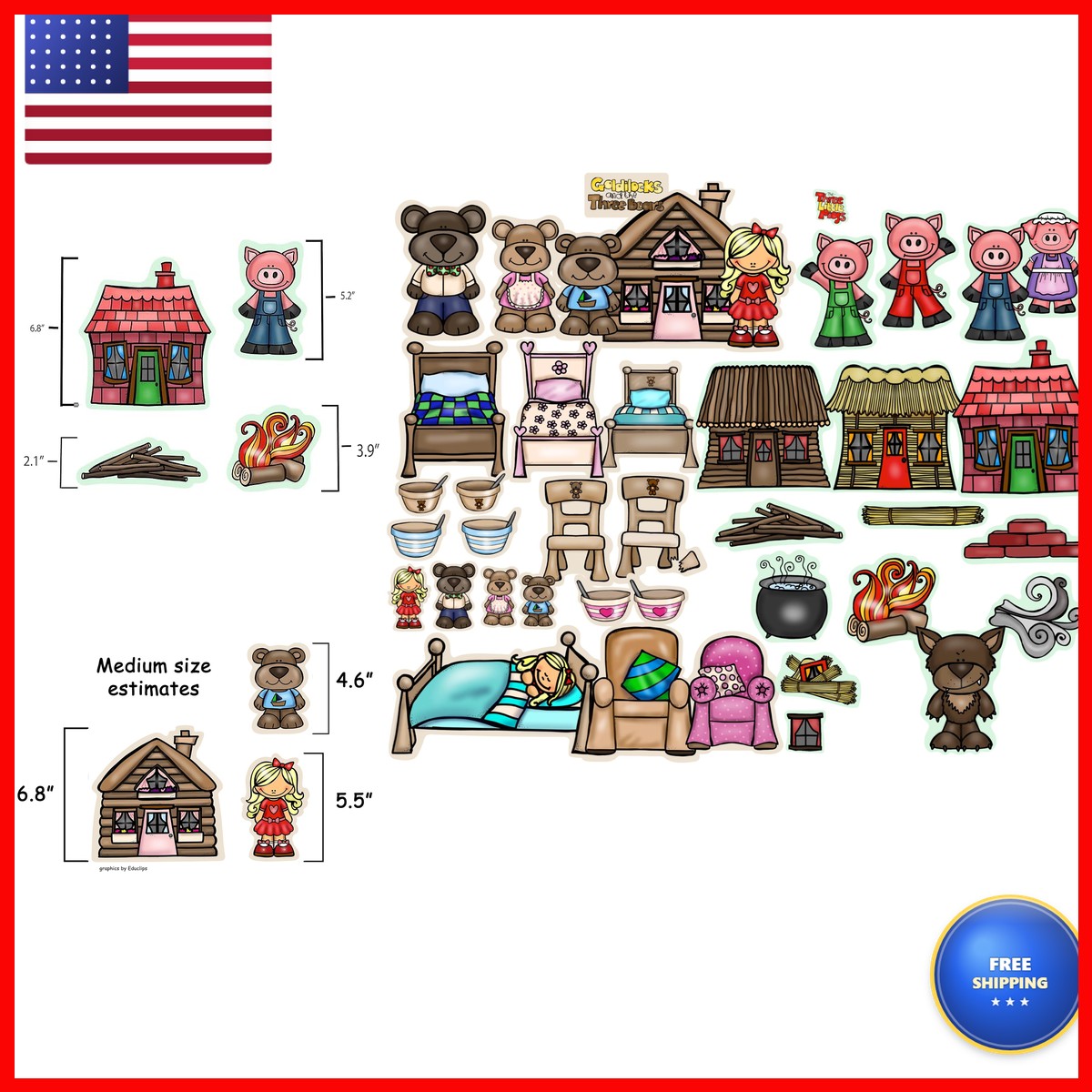 Three Little Pigs And Goldilock & Three Bears Story Set Flannel Felt Board