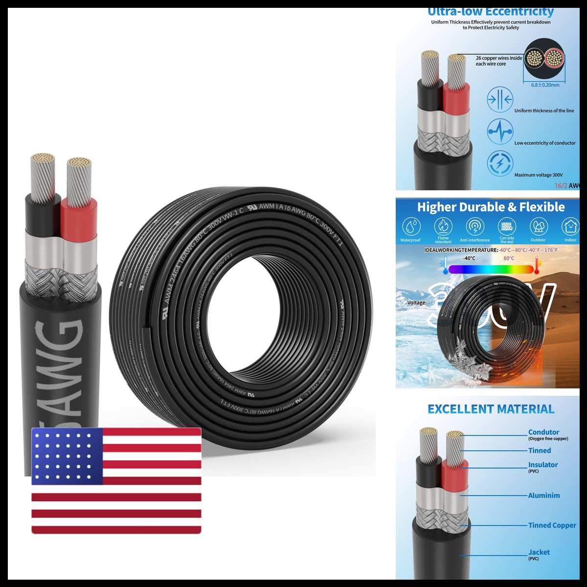 16 Gauge 2 Conductor Shielded Wire 100 FT UL2464