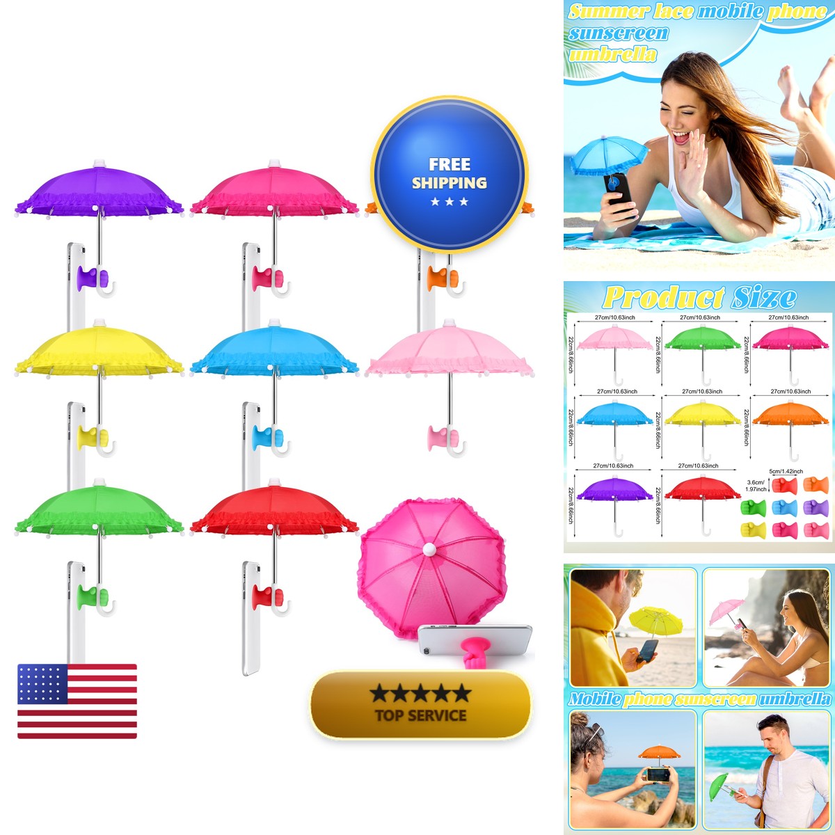 Silipull 8 Sets Phone Umbrella Sun Phone Umbrella Cell UV Protection Adjustable