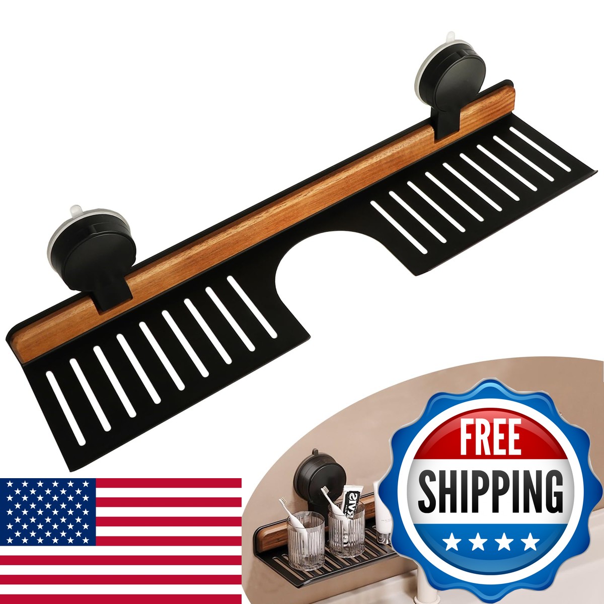 Suteng Bathroom Sink Shelf Over Faucet, No Drill 20 Inch Shower Caddy Bathroom