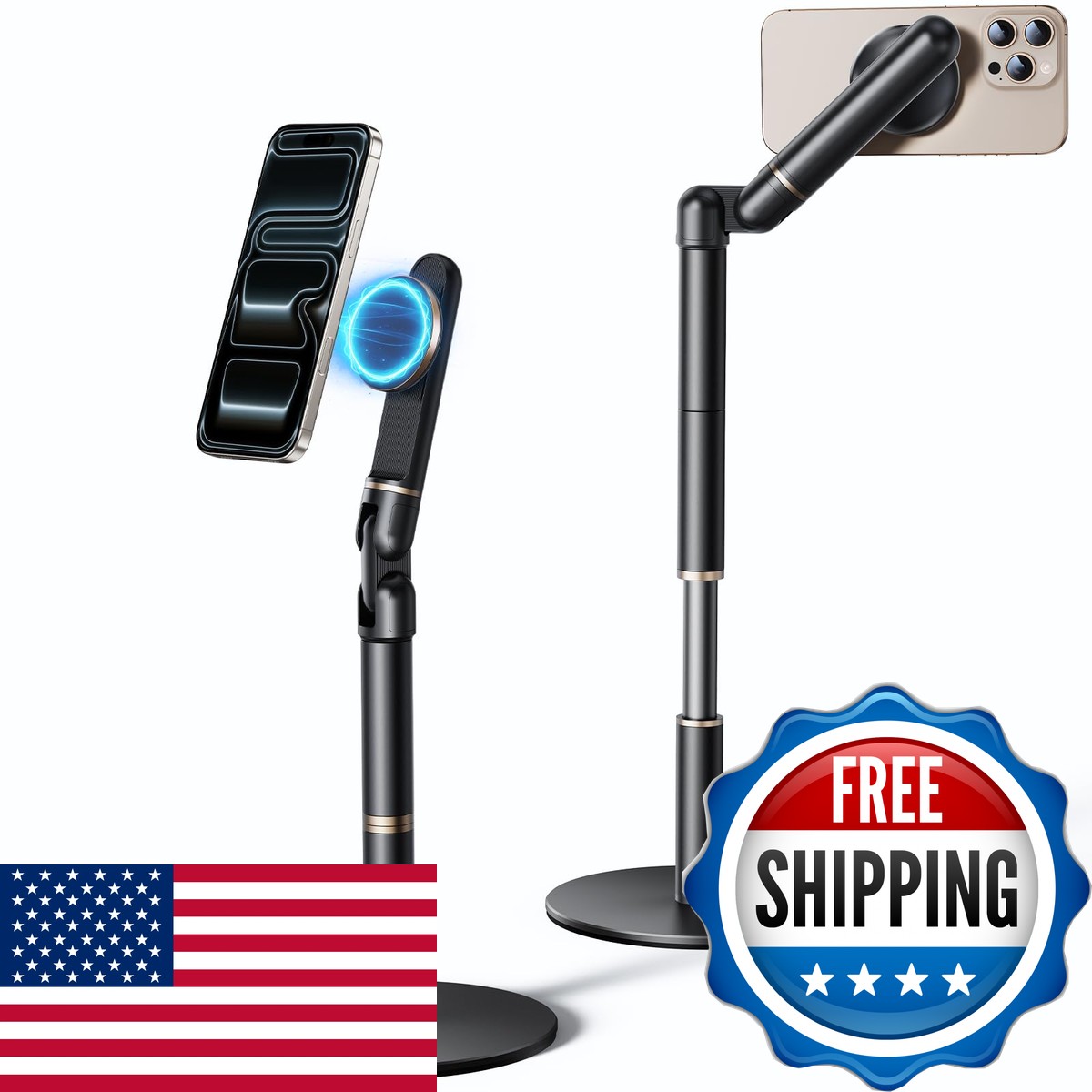 Nauttxon Angle Height Adjustable Magnetic Phone Stand Desk 10"-25" Black