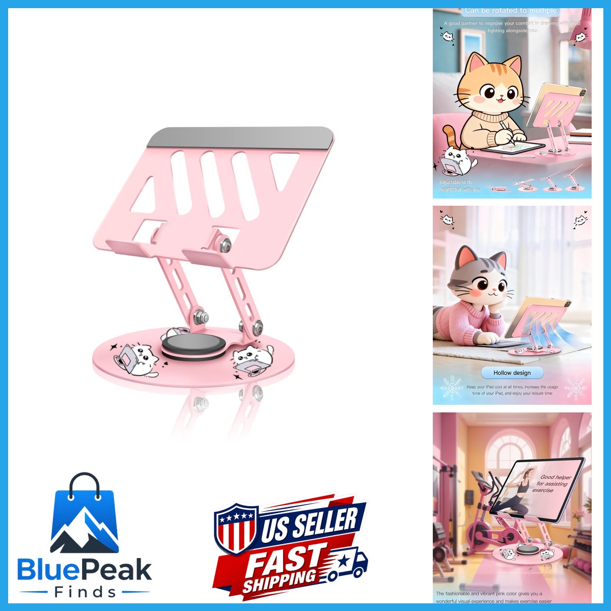 ZSAUTHREE Upgraded 360°Rotating Tablet Stand Foldable Base - Cute Cat