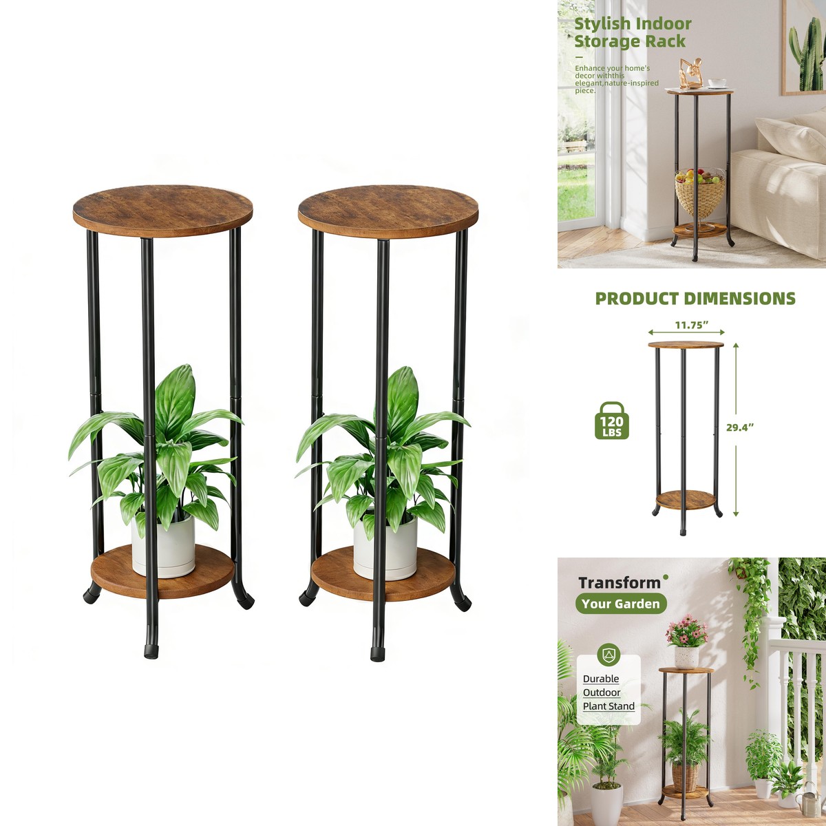 Simple Trending Plant Stand Set of 2, 29.4" Tall Indoor Outdoor