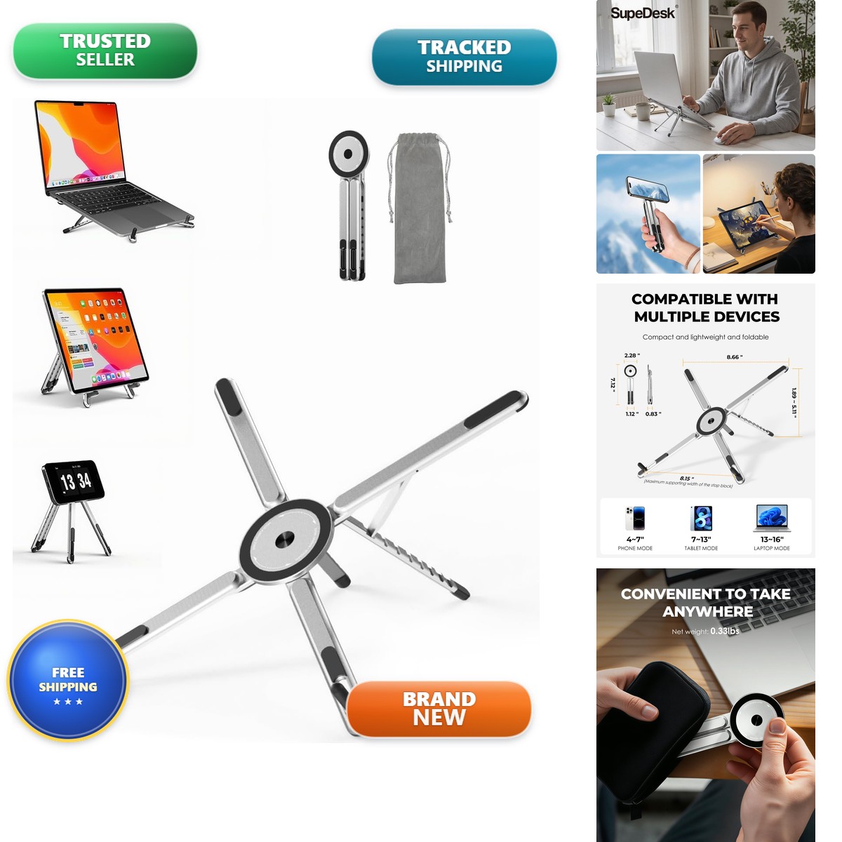 SupeDesk SD-E05S Adjustable Laptop Stand 3-in-1 Magnetic Foldable for Laptop