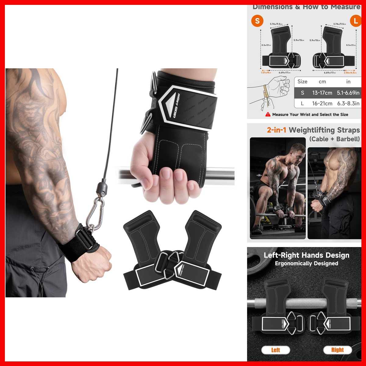 MOST GRIP Weight Lifting Straps D Rings For Cable Machine Workout