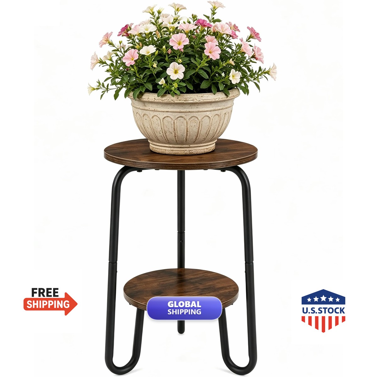 TREEZITEK 2 Tier Plant Table,Plant Stand Indoor Round Flower Pot Stand,17.8