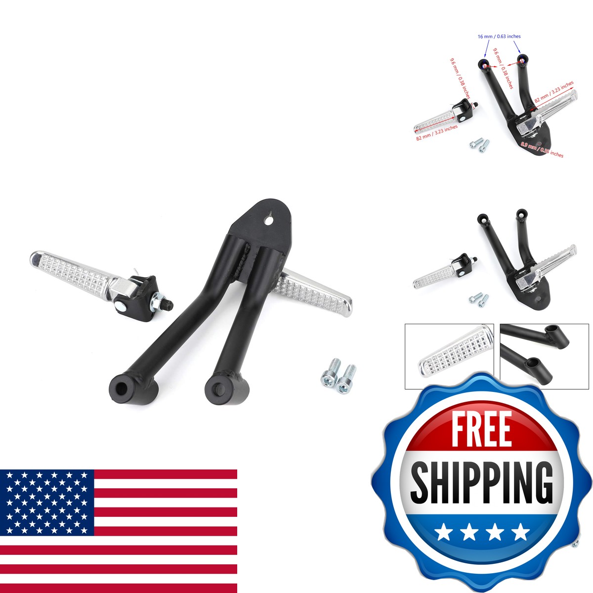 Topteng Rear Foot Pegs Passenger for Honda CMX300/CMX500 Rebel 2017-2024 - Black