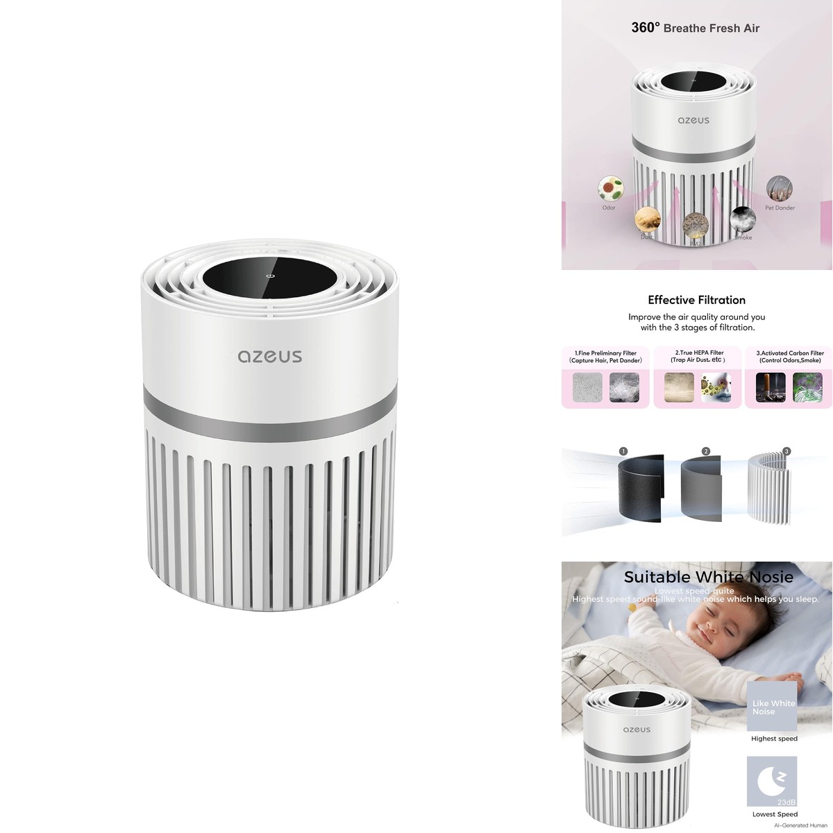 Azeus Air Purifier For Large Room High Card Rate Portable Desktop Air Purifier