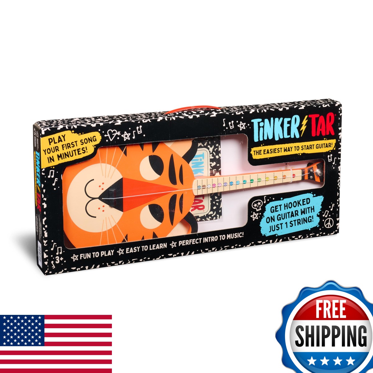 TinkerTar Tiger Guitar - 1 Stringed Toy Guitar for Kids Ages 3 Buffalo Games