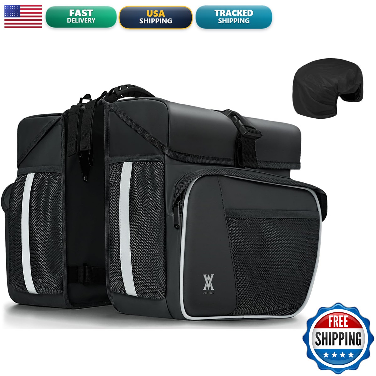 Vuudh Waterproof Double Panniers Bag 36L Saddle Bags Rear Rack with Rain Cover