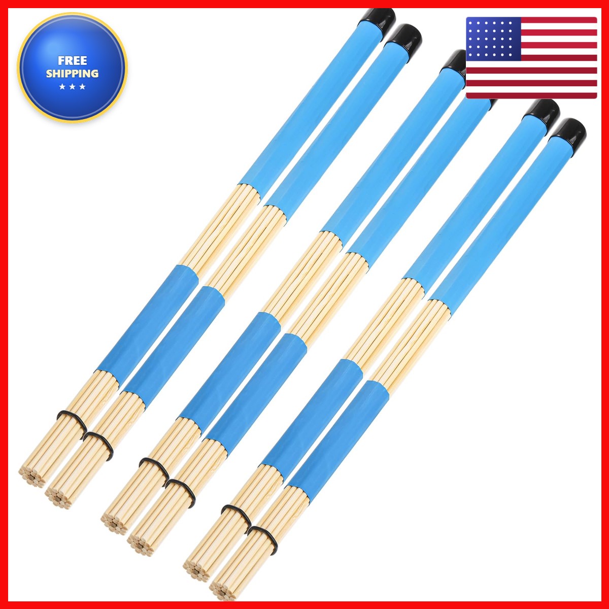 Youeon 3 Pair 16 Inch Bamboo Bundle Rods 5A Jazz Drum Sticks