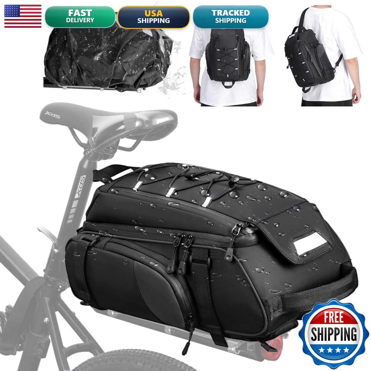 RAINSMORE 15L Waterproof Ebike Rear Rack Trunk Bag Bicycle