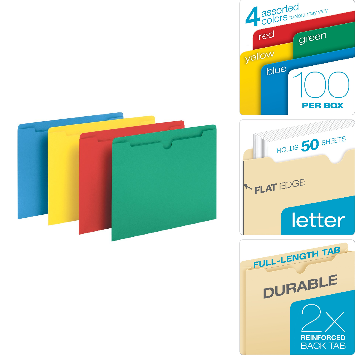 Pendaflex Colored File Jackets Reinforced Tab Flat Letter Size Assorted Colors