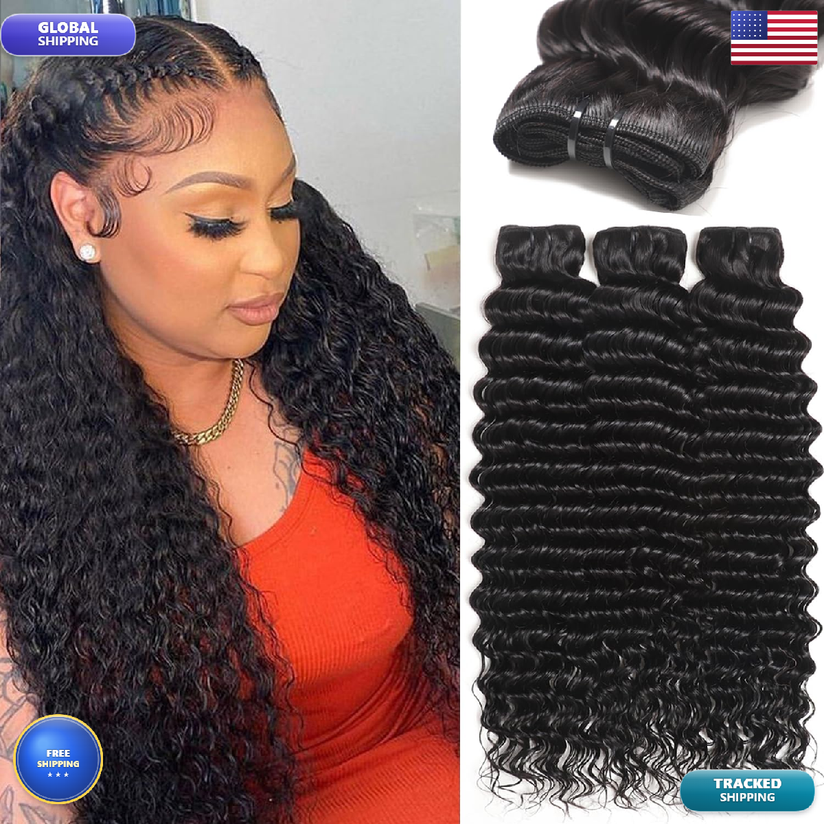 Fdola 16 16 16 Inch Deep Wave Human Hair 3 Bundles 12A Brazilian Virgin Hair