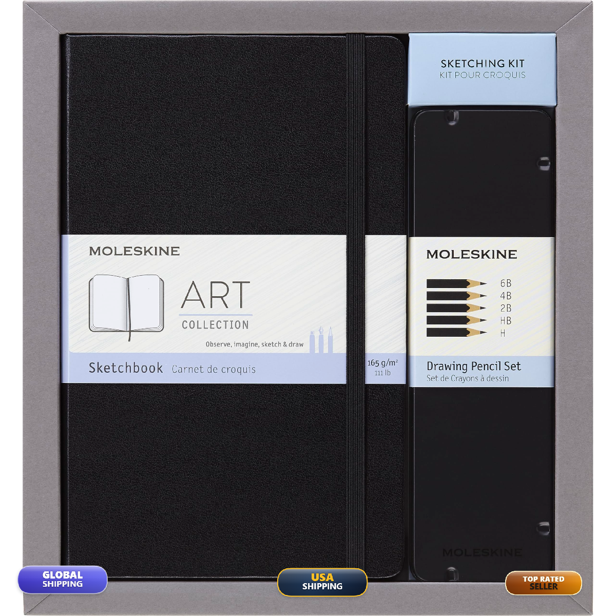 Moleskine Art Collection Sketching Kit – Set Plain Black Hard Cover 5 X